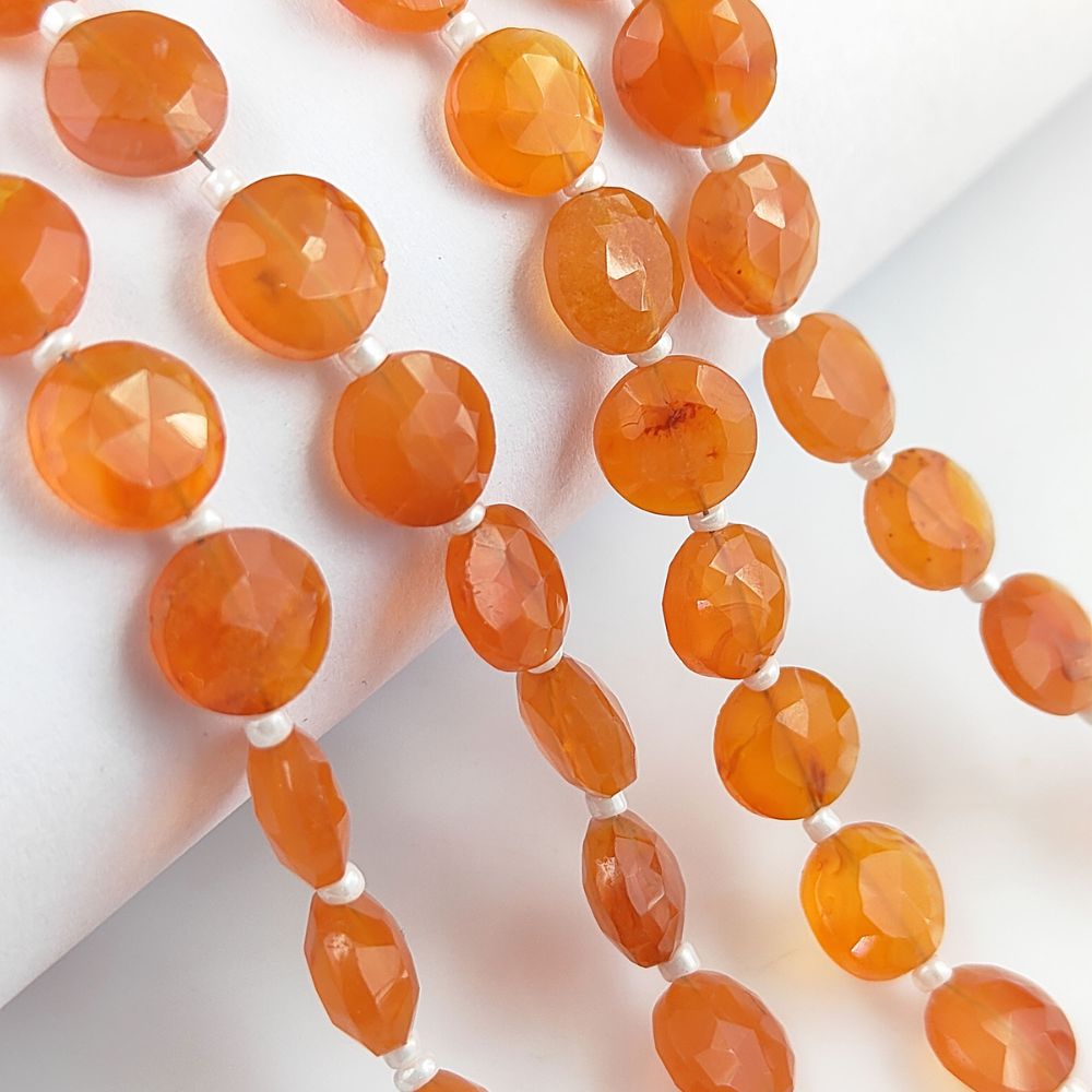 Faceted Orange Carnelian Coin Shape Gemstone Beads for Jewelry Making