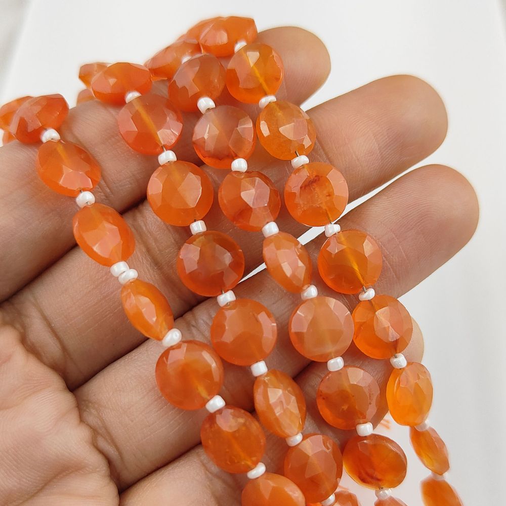 Faceted Orange Carnelian Coin Shape Gemstone Beads for Jewelry Making