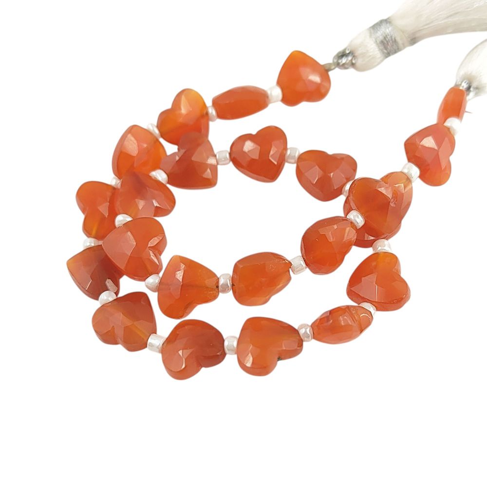 Faceted Orange Carnelian Heart Beads