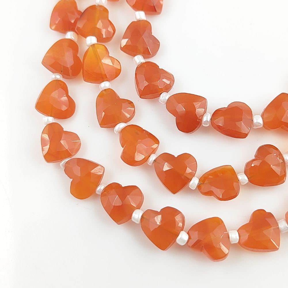 Faceted Orange Carnelian Heart Shaped Beads Beautiful 8-9mm Gemstones for Crafting