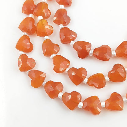 Faceted Orange Carnelian Heart Shaped Beads Beautiful 8-9mm Gemstones for Crafting
