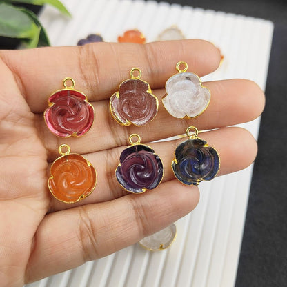 Handmade Pink Tourmaline Rose Pendant Necklace Gold-Plated Floral Gemstone Charm Unique Jewelry Gift for Mother’s Day- Selling Per Piece