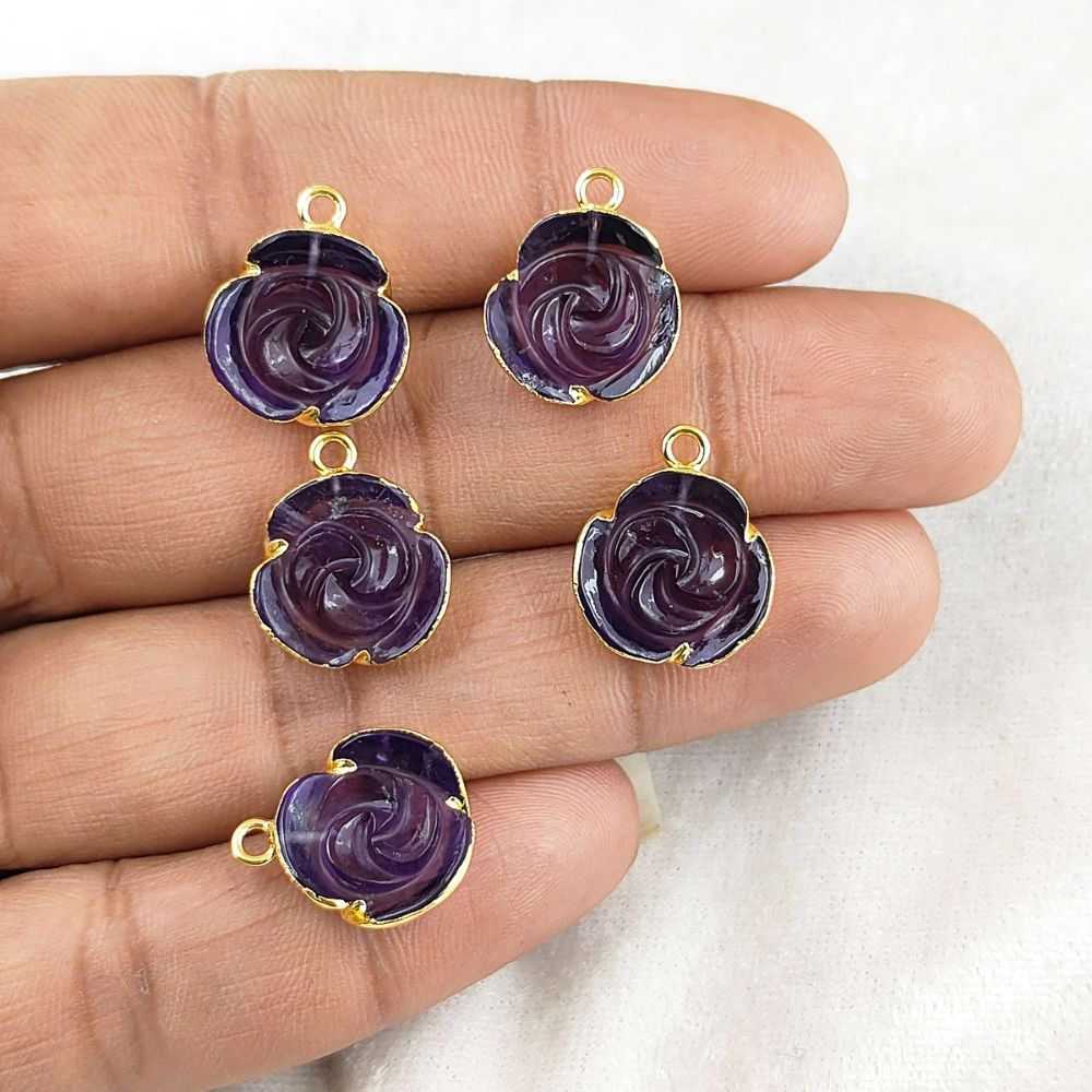 Handmade Amethyst Carved Rose Charm