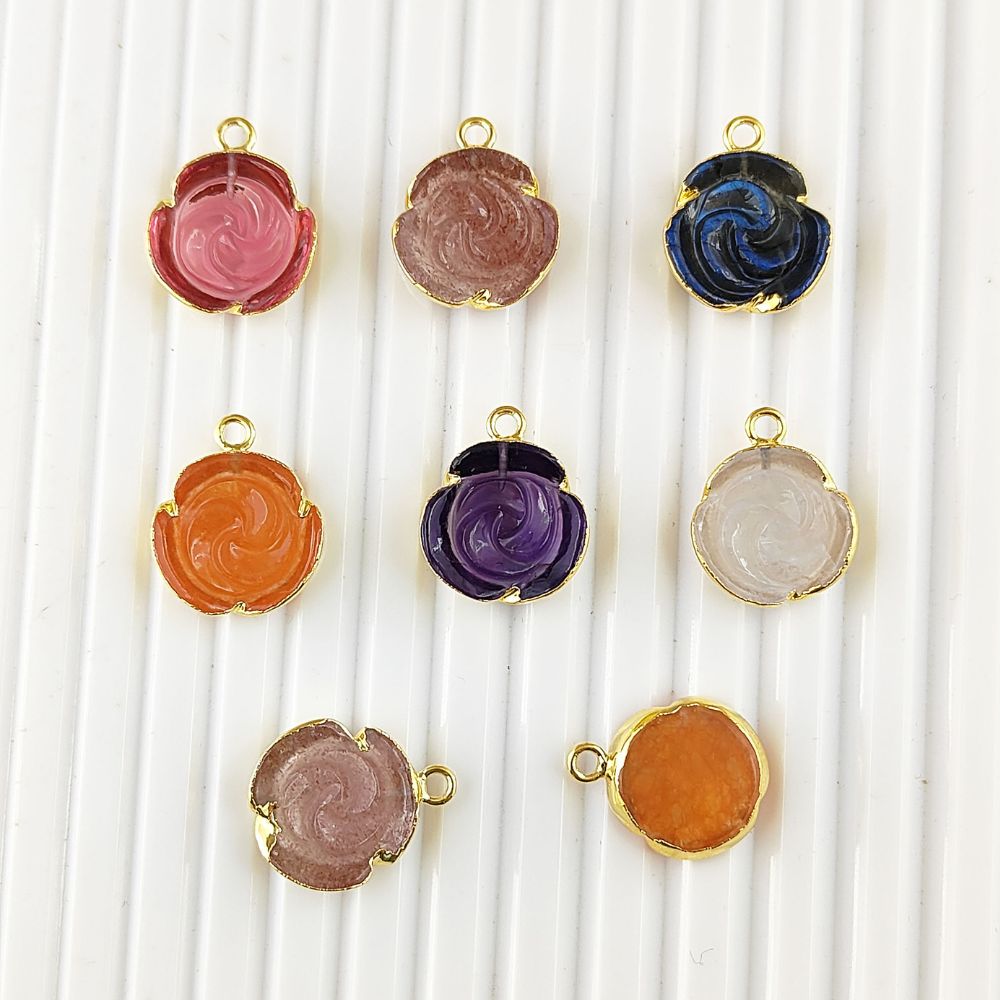 Handmade Pink Tourmaline Rose Pendant Necklace Gold-Plated Floral Gemstone Charm Unique Jewelry Gift for Mother’s Day- Selling Per Piece