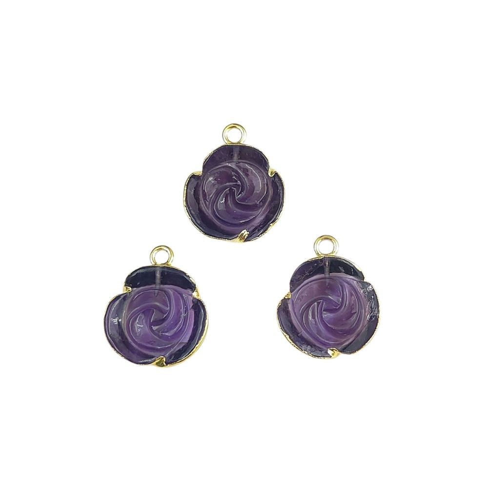 Gold-Plated Amethyst Rose Necklace Pendant