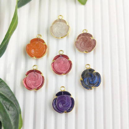 Handmade Pink Tourmaline Rose Pendant Necklace Gold-Plated Floral Gemstone Charm Unique Jewelry Gift for Mother’s Day- Selling Per Piece