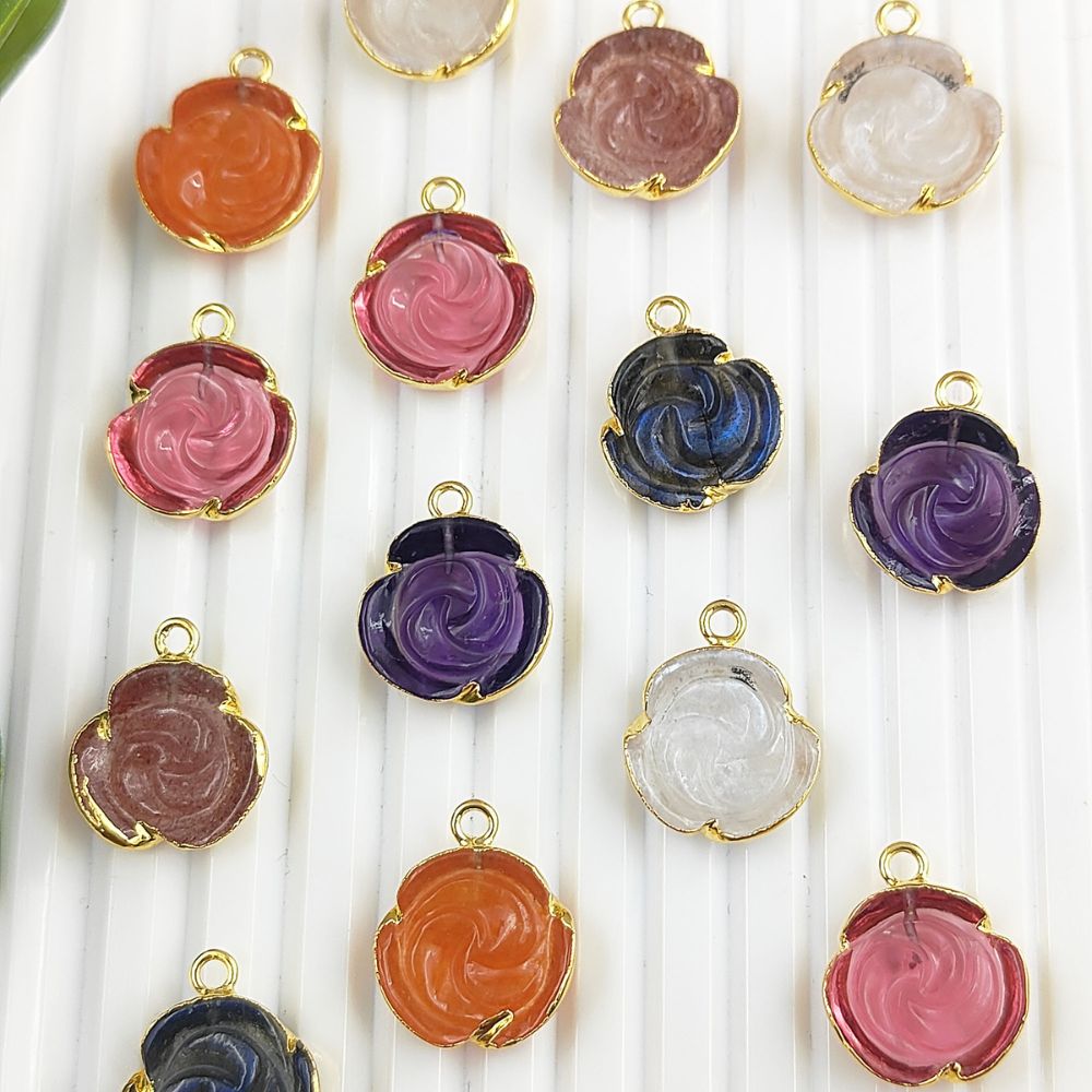 Handmade Pink Tourmaline Rose Pendant Necklace Gold-Plated Floral Gemstone Charm Unique Jewelry Gift for Mother’s Day- Selling Per Piece