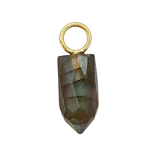 Flashy Blue Labradorite Pendant 14x6mm Natural Pencil Point Gemstone Spike in Gold Plated Sterling Silver, Handmade Dainty Crystal Jewelry- Selling Per Piece