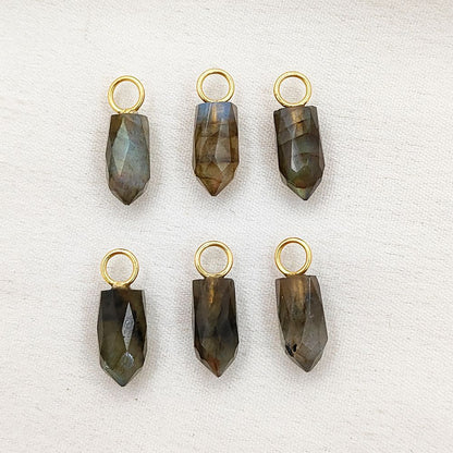 Flashy Blue Labradorite Pendant 14x6mm Natural Pencil Point Gemstone Spike in Gold Plated Sterling Silver, Handmade Dainty Crystal Jewelry- Selling Per Piece