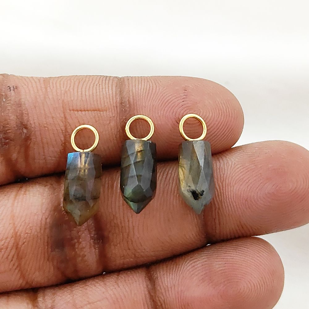 Flashy Blue Labradorite Pendant 14x6mm Natural Pencil Point Gemstone Spike in Gold Plated Sterling Silver, Handmade Dainty Crystal Jewelry- Selling Per Piece