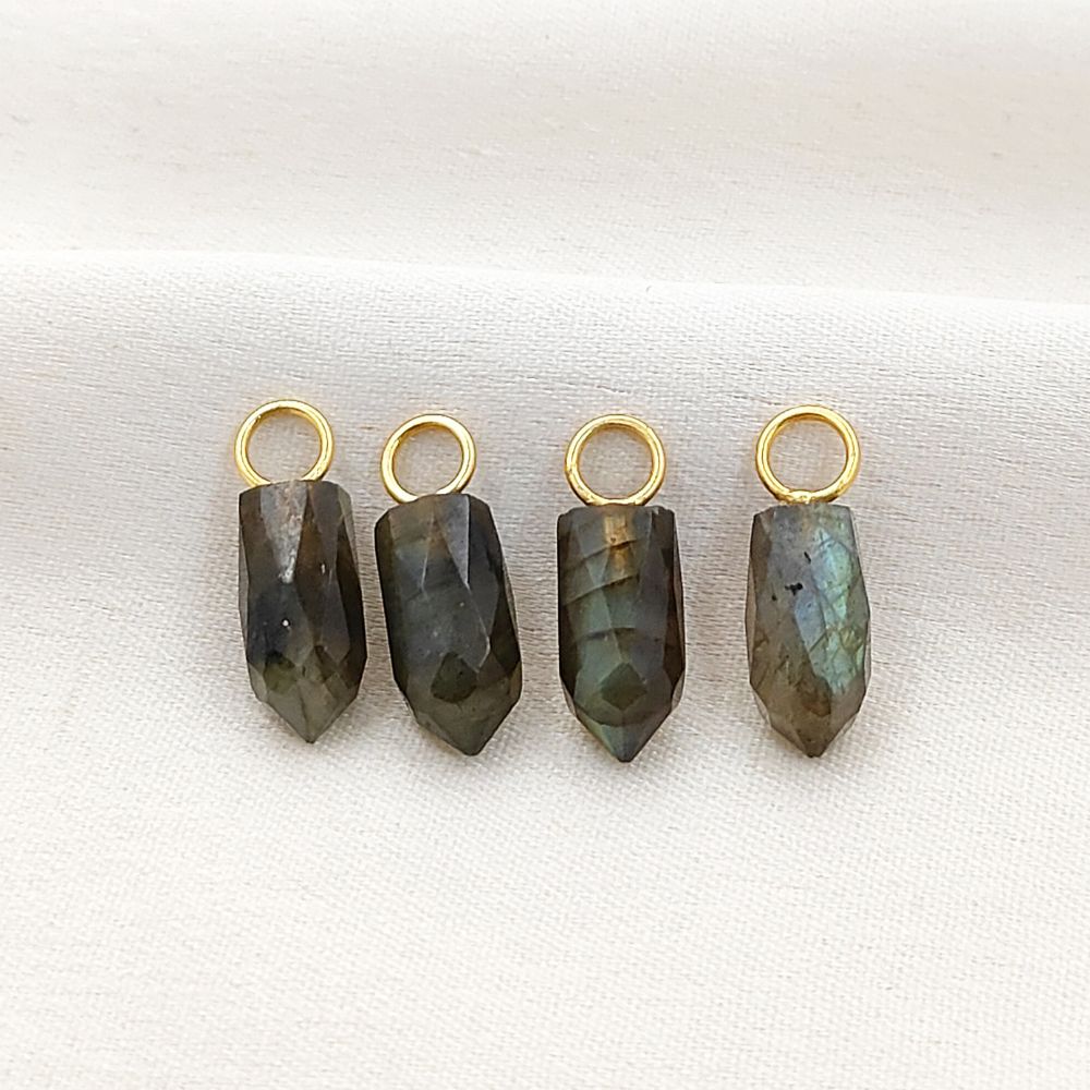 Flashy Blue Labradorite Pendant 14x6mm Natural Pencil Point Gemstone Spike in Gold Plated Sterling Silver, Handmade Dainty Crystal Jewelry- Selling Per Piece