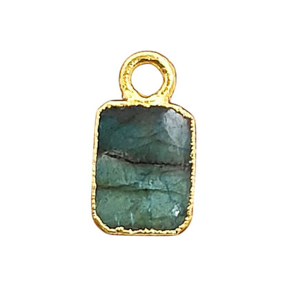Flashy Labradorite Rectangle Gemstone Charm with Gold Electroplated Finish DIY Jewelry Making Pendant for Necklaces- Selling Per Piece