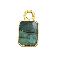 Flashy Labradorite Rectangle Gemstone Charm with Gold Electroplated Finish DIY Jewelry Making Pendant for Necklaces- Selling Per Piece