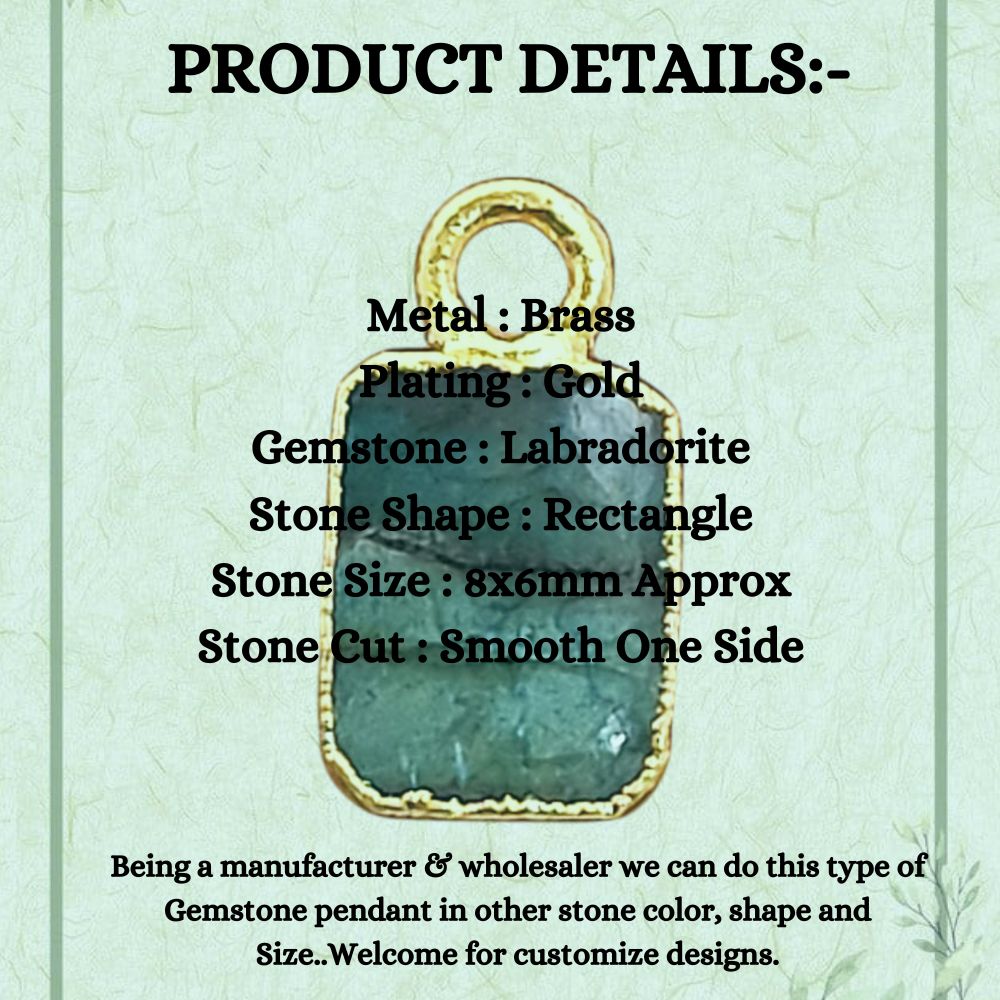 Flashy Labradorite Rectangle Gemstone Charm with Gold Electroplated Finish DIY Jewelry Making Pendant for Necklaces- Selling Per Piece