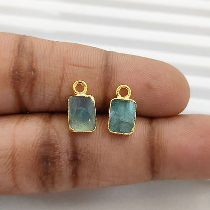 Flashy Labradorite Rectangle Gemstone Charm with Gold Electroplated Finish DIY Jewelry Making Pendant for Necklaces- Selling Per Piece