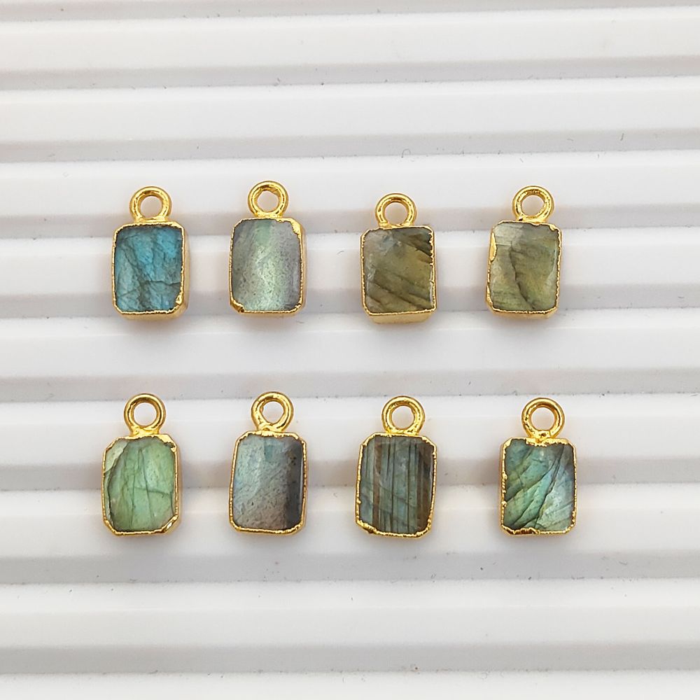 Flashy Labradorite Rectangle Gemstone Charm with Gold Electroplated Finish DIY Jewelry Making Pendant for Necklaces- Selling Per Piece