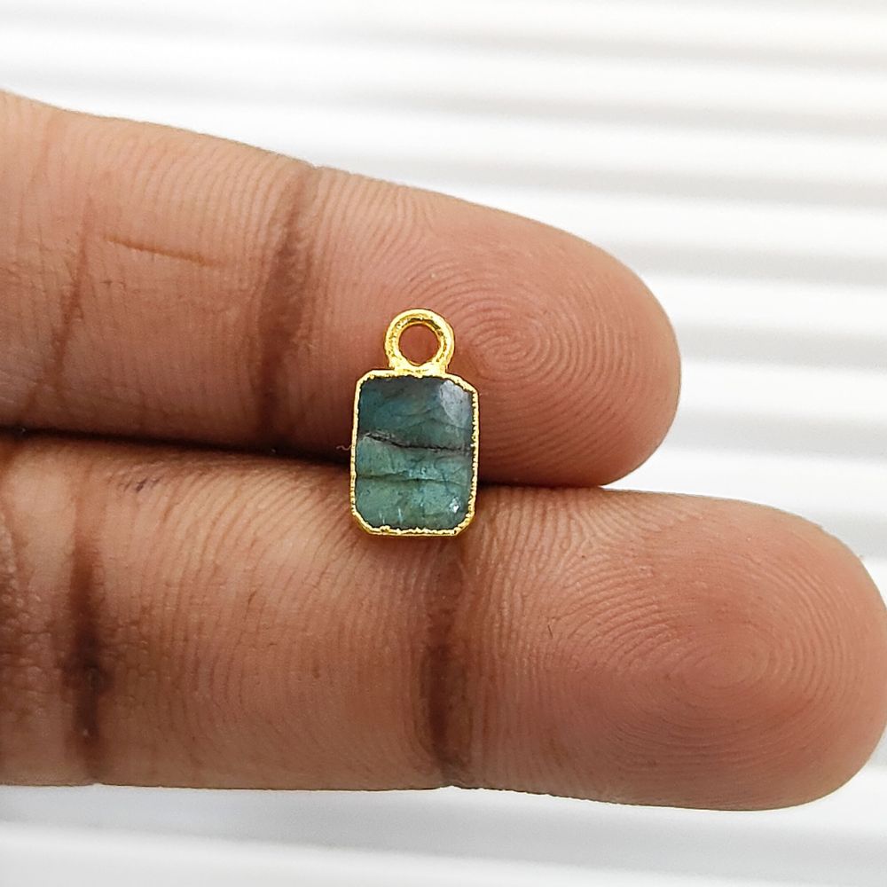 Flashy Labradorite Rectangle Gemstone Charm with Gold Electroplated Finish DIY Jewelry Making Pendant for Necklaces- Selling Per Piece