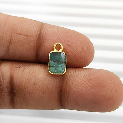 Flashy Labradorite Rectangle Gemstone Charm with Gold Electroplated Finish DIY Jewelry Making Pendant for Necklaces- Selling Per Piece