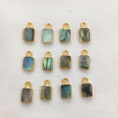 Flashy Labradorite Rectangle Gemstone Charm with Gold Electroplated Finish DIY Jewelry Making Pendant for Necklaces- Selling Per Piece