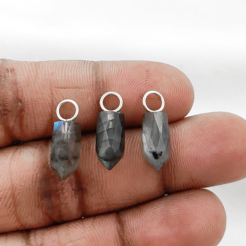 Flashy Blue Labradorite Pendant 14x6mm Natural Pencil Point Gemstone Spike in Gold Plated Sterling Silver, Handmade Dainty Crystal Jewelry- Selling Per Piece