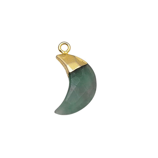 Gold Capped Fluorite Crescent Pendant – Half Moon Gemstone Charm for Jewelry & Craft Projects