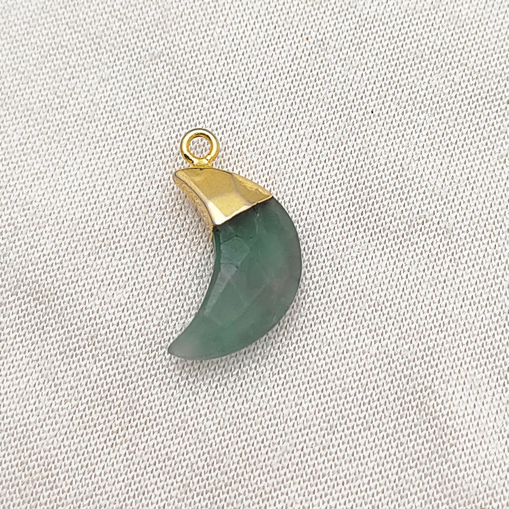 Fluorite Crescent Pendant Gold/Silver Capped Half Moon Gemstone Charm for DIY Jewelry & Craft Making