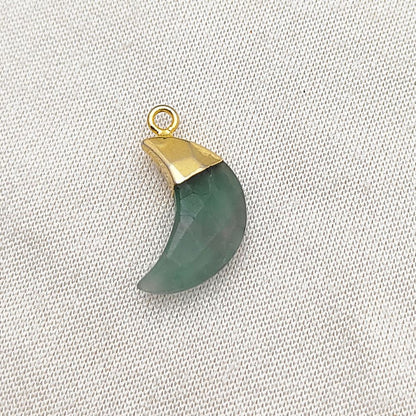 Fluorite Crescent Pendant Gold/Silver Capped Half Moon Gemstone Charm for DIY Jewelry & Craft Making