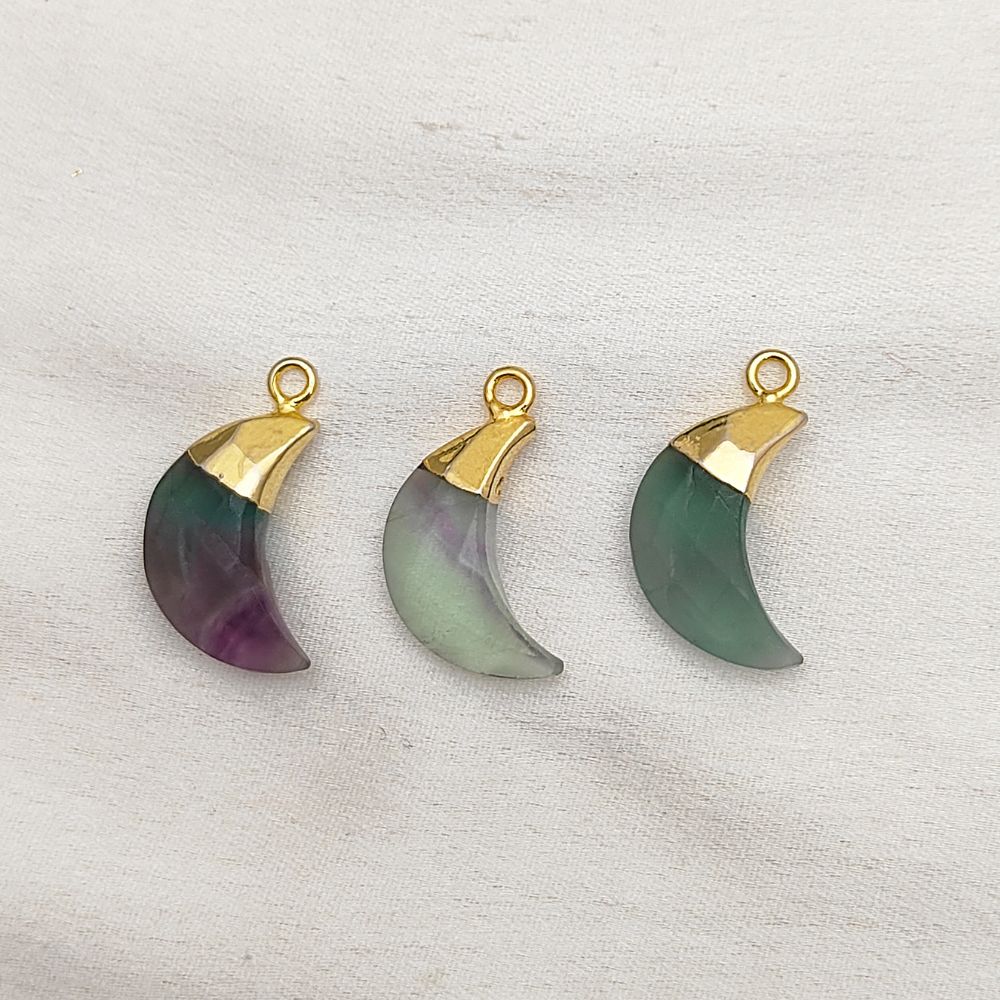 Gold Capped Fluorite Crescent Pendant – Perfect for DIY Jewelry & Craft Creations