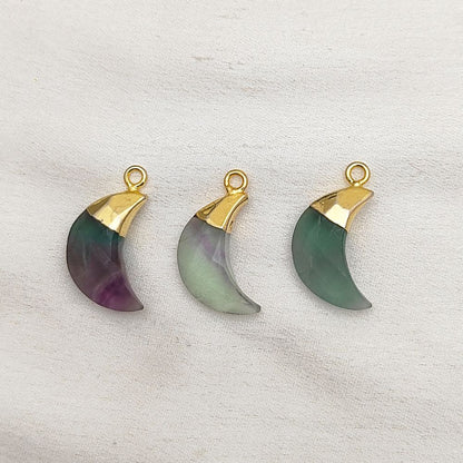 Gold Capped Fluorite Crescent Pendant – Perfect for DIY Jewelry & Craft Creations