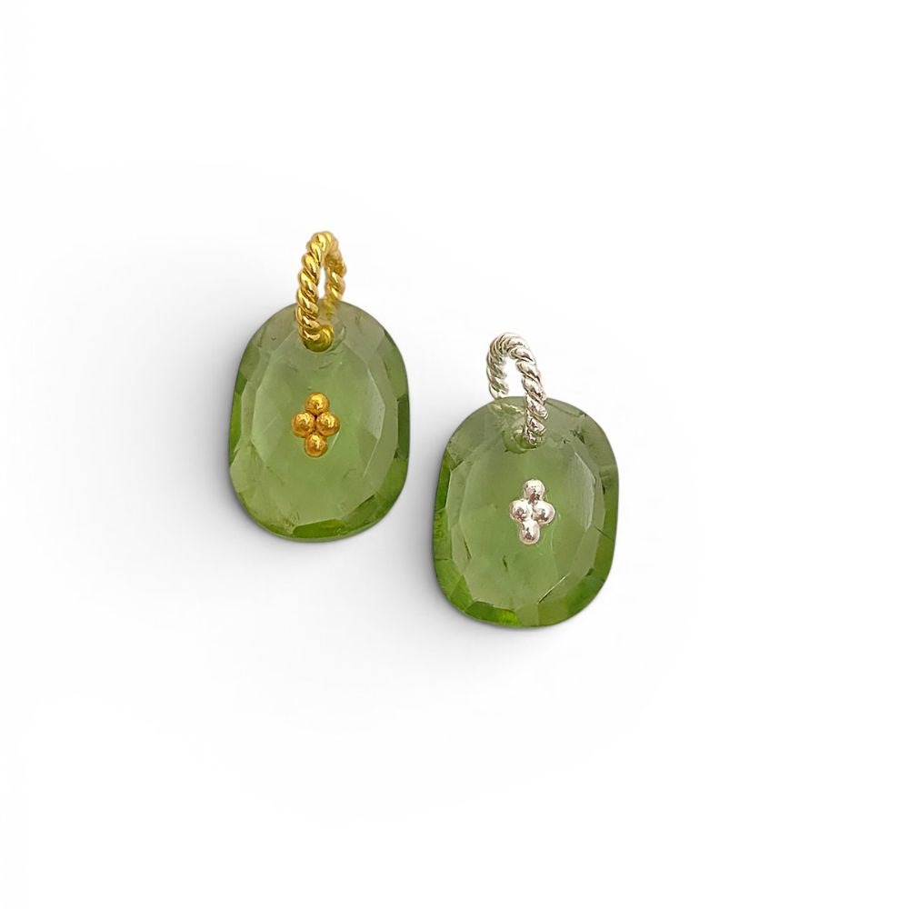 Freeform Green Amethyst Pendant Charm Prasiolite Gemstone Jewelry Supply Boho Twisted Ring Bail Gold/Silver Necklace Component Gift