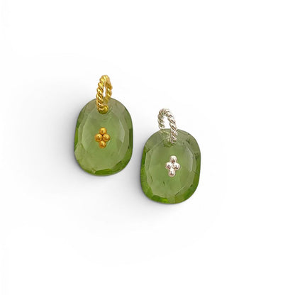 Freeform Green Amethyst Pendant Charm Prasiolite Gemstone Jewelry Supply Boho Twisted Ring Bail Gold/Silver Necklace Component Gift