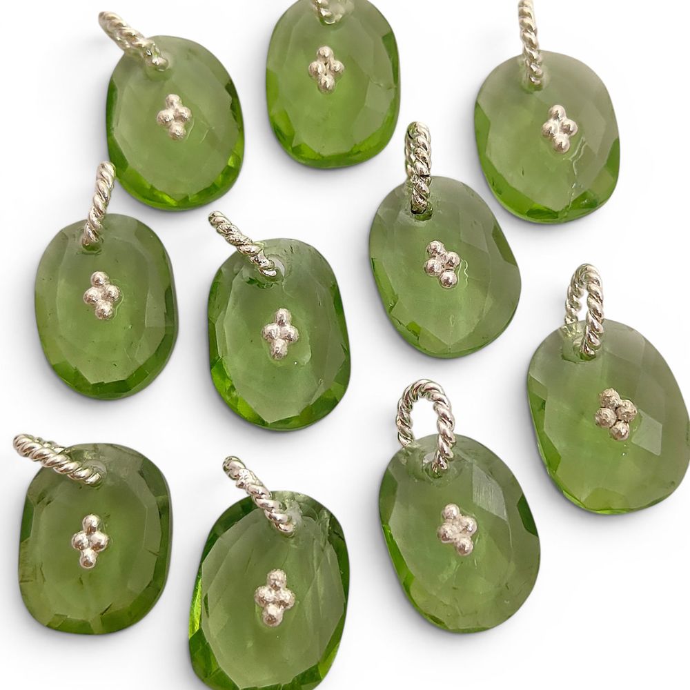 Freeform Green Amethyst Pendant Charm Prasiolite Gemstone Jewelry Supply Boho Twisted Ring Bail Gold/Silver Necklace Component Gift