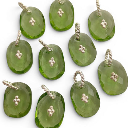 Freeform Green Amethyst Pendant Charm Prasiolite Gemstone Jewelry Supply Boho Twisted Ring Bail Gold/Silver Necklace Component Gift