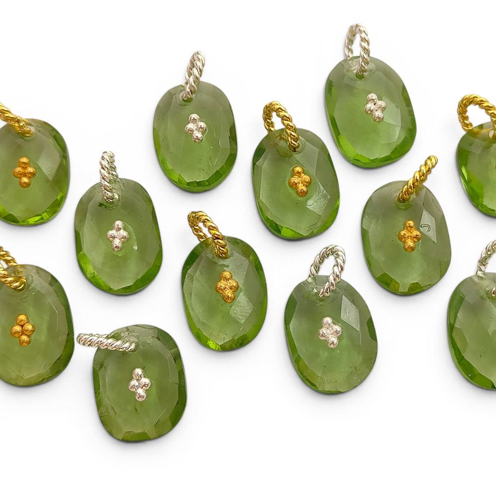 Freeform Green Amethyst Pendant Charm Prasiolite Gemstone Jewelry Supply Boho Twisted Ring Bail Gold/Silver Necklace Component Gift