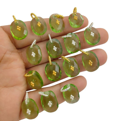 Freeform Green Amethyst Pendant Charm Prasiolite Gemstone Jewelry Supply Boho Twisted Ring Bail Gold/Silver Necklace Component Gift