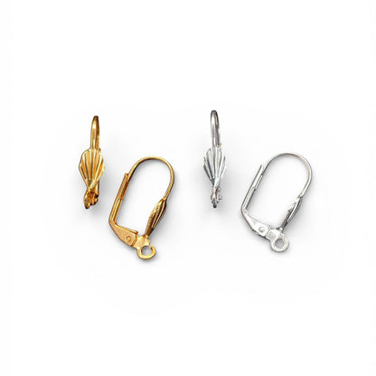 French Lever Back Shell Hook Earring Ear Wire with Open Loop, Jewelry Making Findings- Selling Per Pair