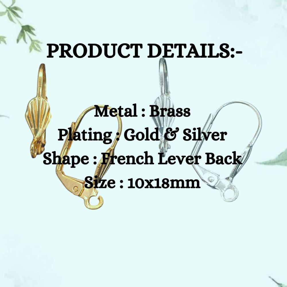 French Lever Back Shell Hook Earring Ear Wire with Open Loop, Jewelry Making Findings- Selling Per Pair