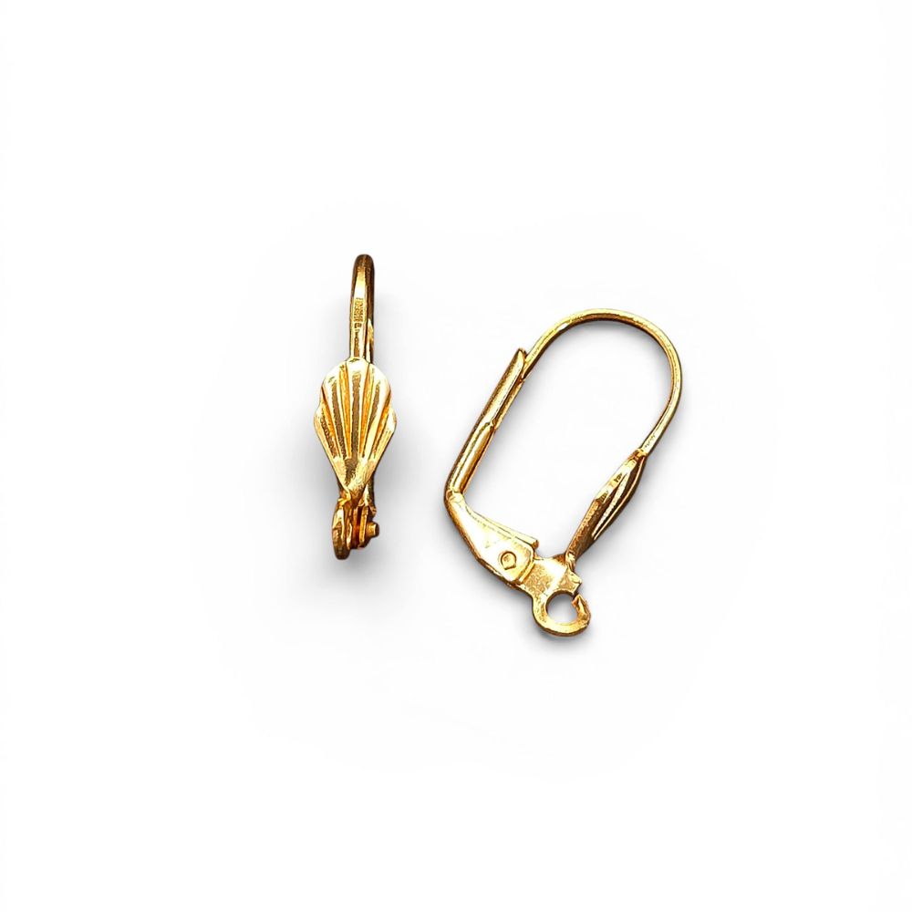 French Lever Back Shell Hook Earring Ear Wire with Open Loop, Jewelry Making Findings- Selling Per Pair