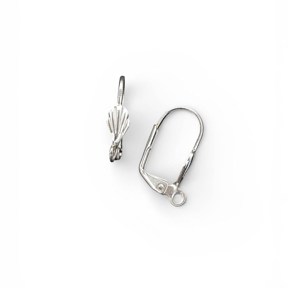 French Lever Back Shell Hook Earring Ear Wire with Open Loop, Jewelry Making Findings- Selling Per Pair