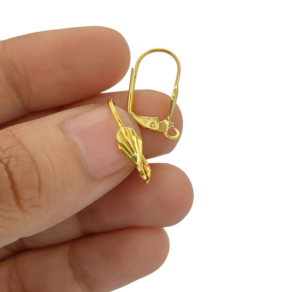 French Lever Back Shell Hook Earring Ear Wire with Open Loop, Jewelry Making Findings- Selling Per Pair