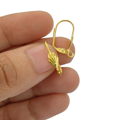 French Lever Back Shell Hook Earring Ear Wire with Open Loop, Jewelry Making Findings- Selling Per Pair