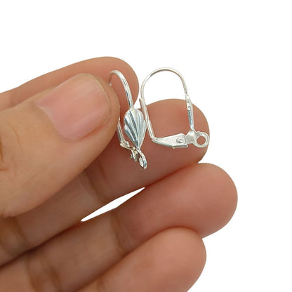 French Lever Back Shell Hook Earring Ear Wire with Open Loop, Jewelry Making Findings- Selling Per Pair