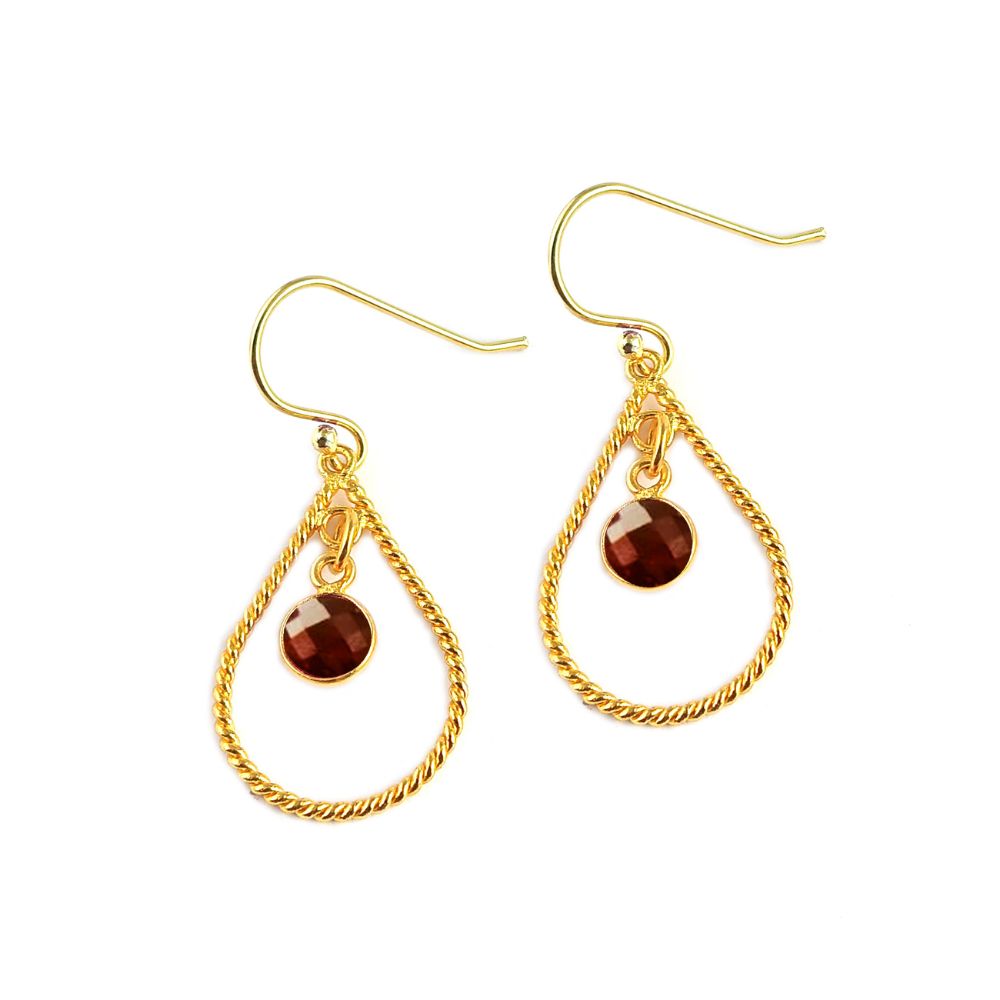 Garnet Crystal Earring – Gold Plated Red Gemstone Dangle, Handmade January Birthstone Jewelry – Sold Per Piece
