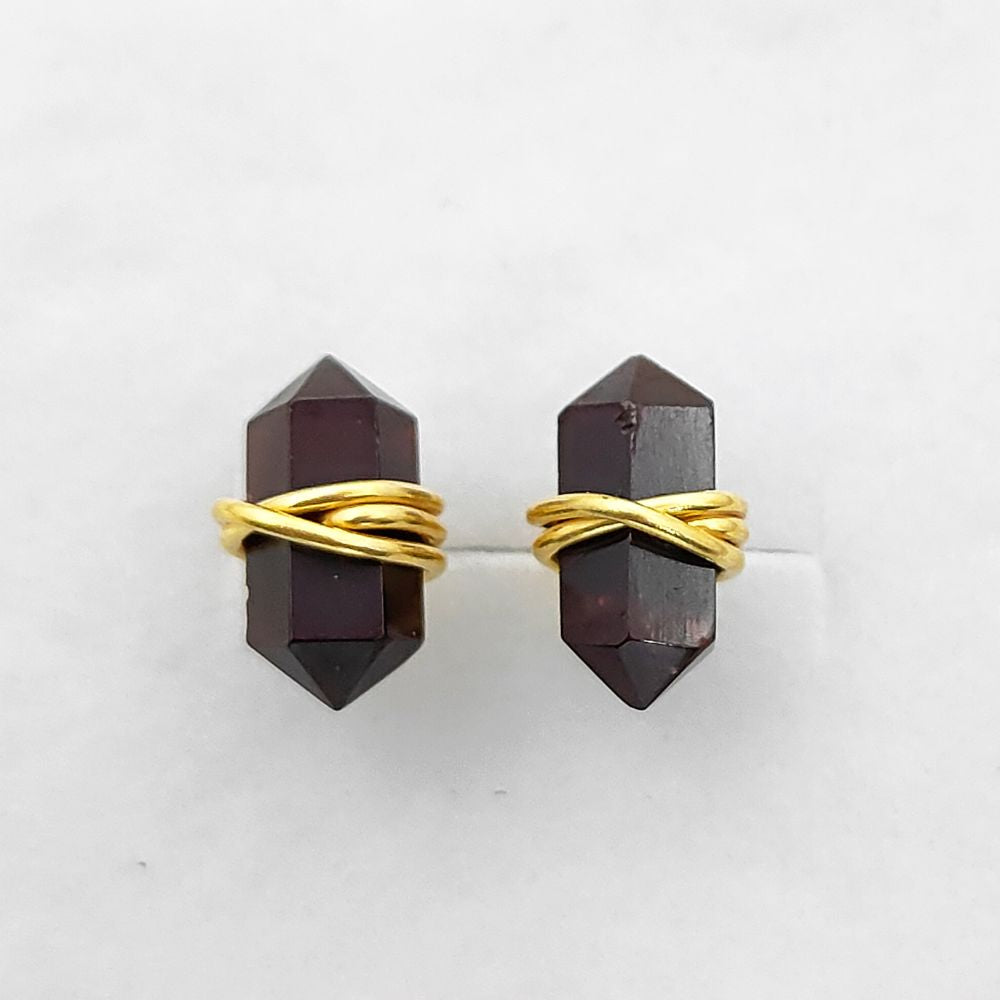 Garnet Healing Stone Stud Earrings January Birthstone Jewelry in Gold Vermeil Dainty Crystal Earrings- Selling Per Pair