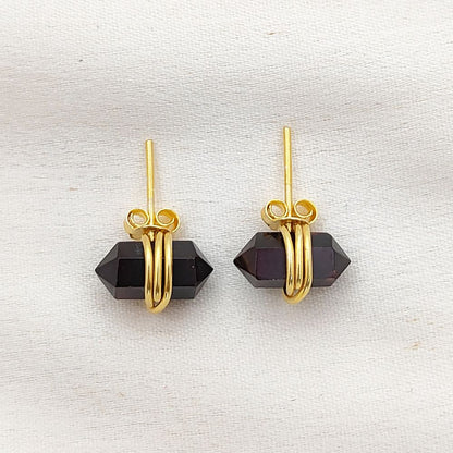 Garnet Healing Stone Stud Earrings January Birthstone Jewelry in Gold Vermeil Dainty Crystal Earrings- Selling Per Pair