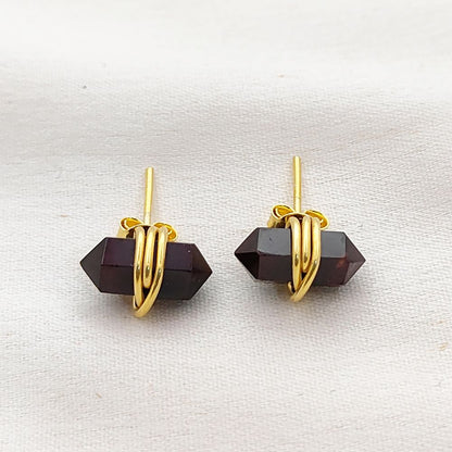Garnet Healing Stone Stud Earrings January Birthstone Jewelry in Gold Vermeil Dainty Crystal Earrings- Selling Per Pair