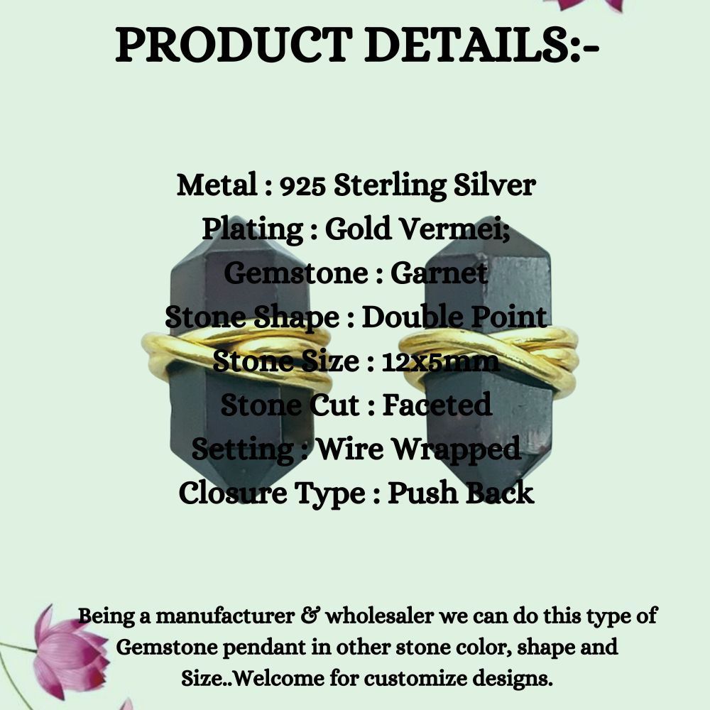 Garnet Healing Stone Stud Earrings January Birthstone Jewelry in Gold Vermeil Dainty Crystal Earrings- Selling Per Pair