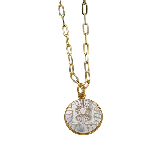 Gemini Star Sign Necklace with Mother of Pearl Pendant with Gold Plated Paperclip Chain Astrology Jewelry Gift for Women- Selling Per Piece