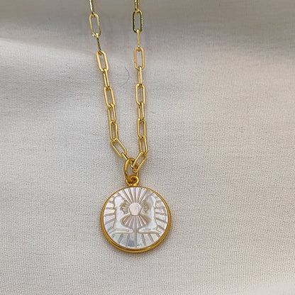 Gemini Star Sign Necklace with Mother of Pearl Pendant with Gold Plated Paperclip Chain Astrology Jewelry Gift for Women- Selling Per Piece