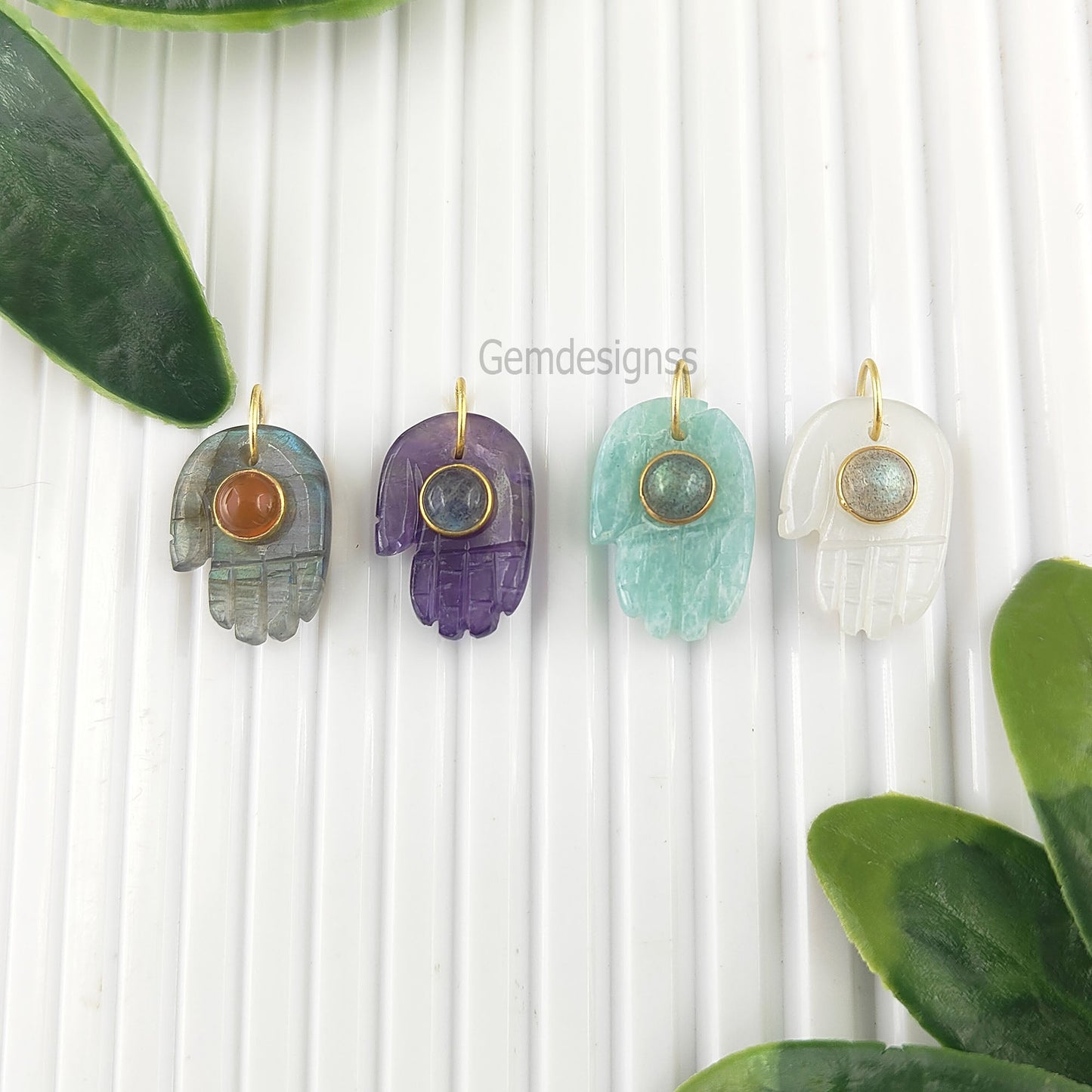 Gold Vermeil Hamsa Hand Pendant with Healing Gemstone Spiritual Jewelry Gift For Her- Selling Per Piece